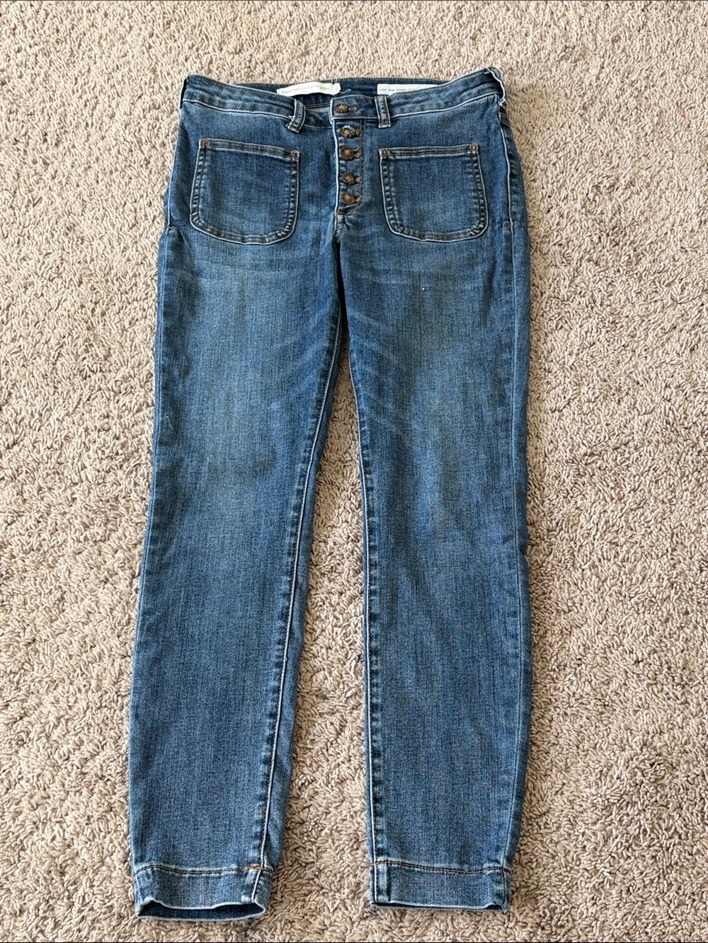 Anthropologie Skinny Button-Fly Blue Jeans